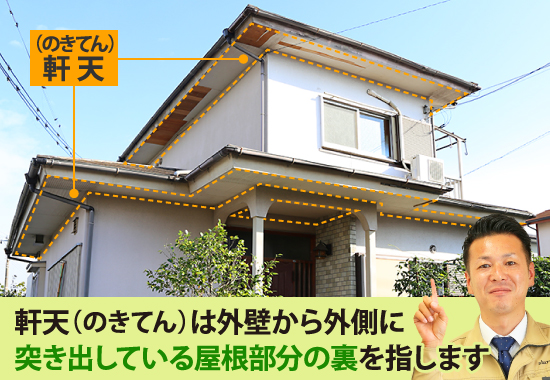 02-43 軒天(のきてん)は外壁から外側に突き出している屋根部分の裏を指します