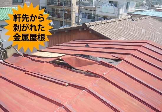 yaneho-4 軒先から剥がれた金属屋根