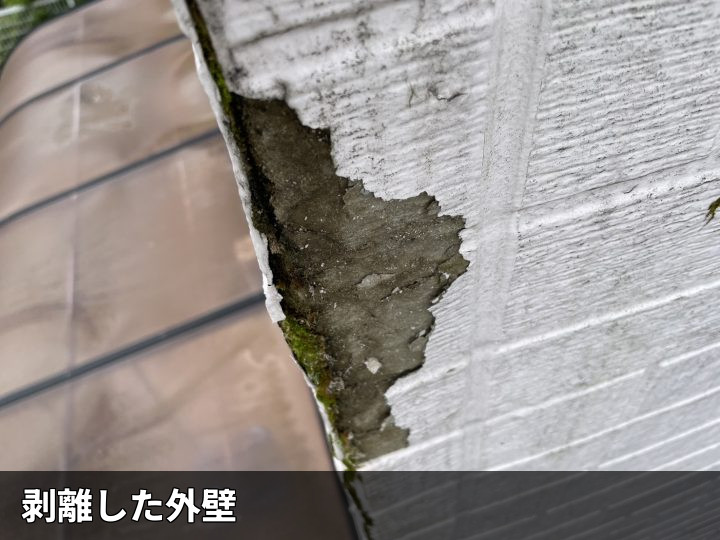 剥離した外壁の拡大