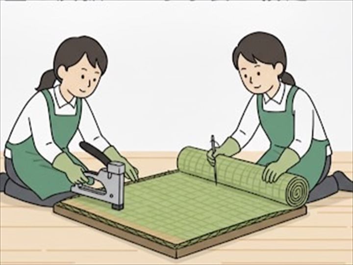 畳をタッカーで固定する