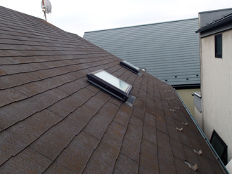 平塚市　屋根と外壁の塗り替え前の調査　苔が生えた屋根
