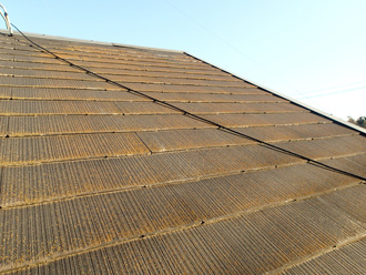 横浜市都筑区　屋根塗装前の調査　苔が生えている