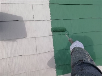 横浜市鶴見区馬場でアパートのスレート屋根をファインパーフェクトベストのミラノグリーン、ALC外壁をプレミアムシリコンのSR-405で塗装！