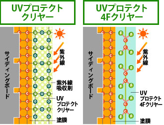 UVプロテクトクリヤーとUVプロテクト４Fクリヤーの塗膜の図